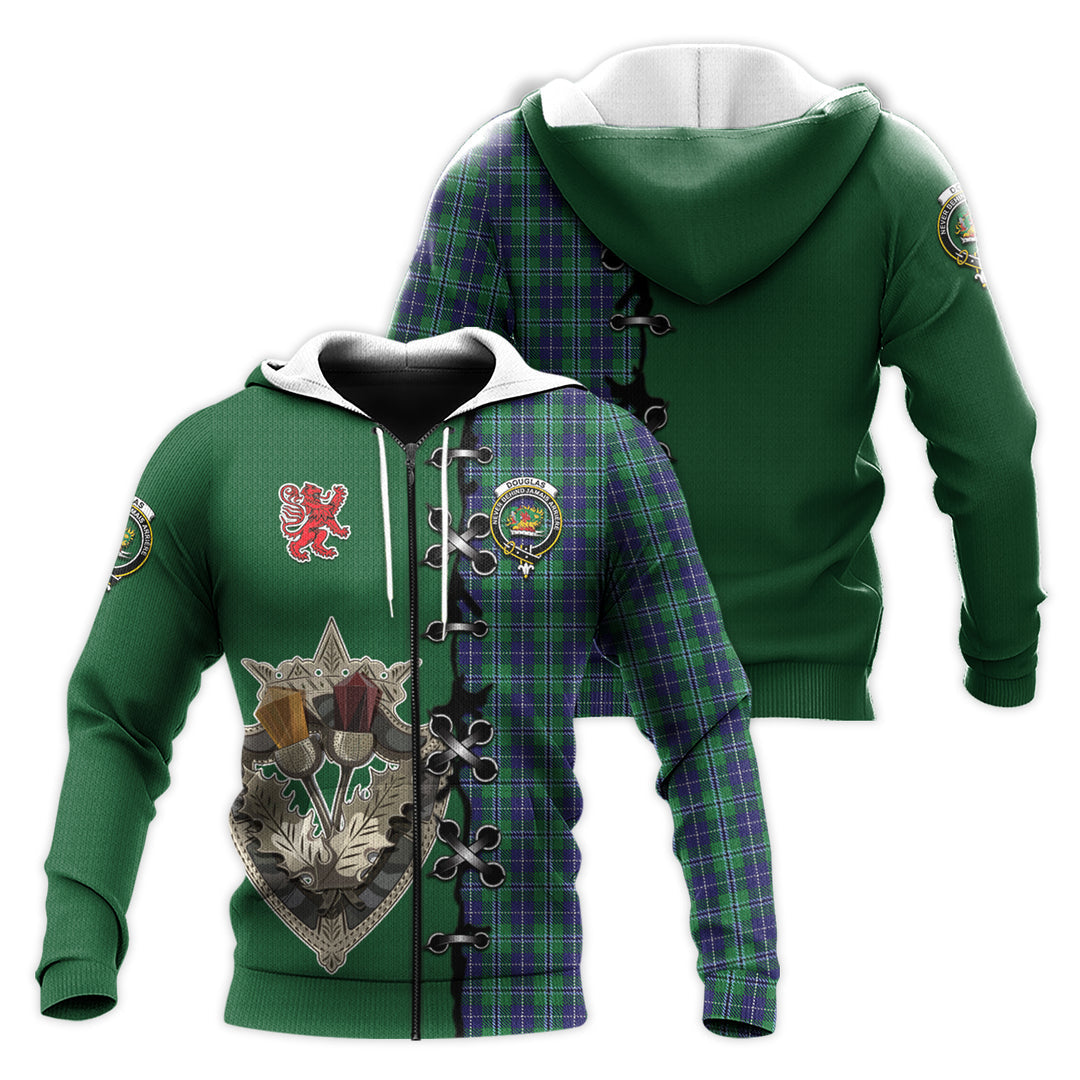 Printivon Douglas Tartan Hoodie Lion Rampant And Celtic Thistle Style