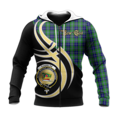 Printivon Douglas Clan Believe In Me Crest Tartan Knitted Hoodie Custom Your Text