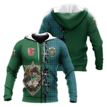 Printivon Douglas Ancient Tartan Hoodie Lion Rampant And Celtic Thistle Style