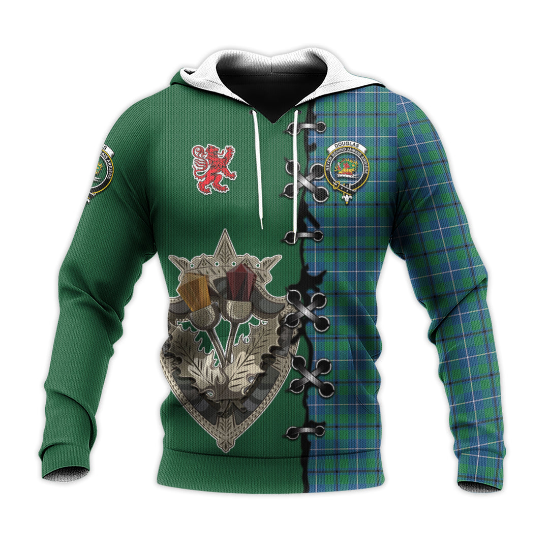 Printivon Douglas Ancient Tartan Hoodie Lion Rampant And Celtic Thistle Style