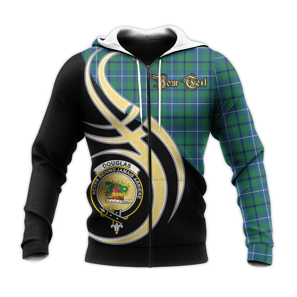 Printivon Douglas Ancient Clan Believe In Me Crest Tartan Knitted Hoodie Custom Your Text