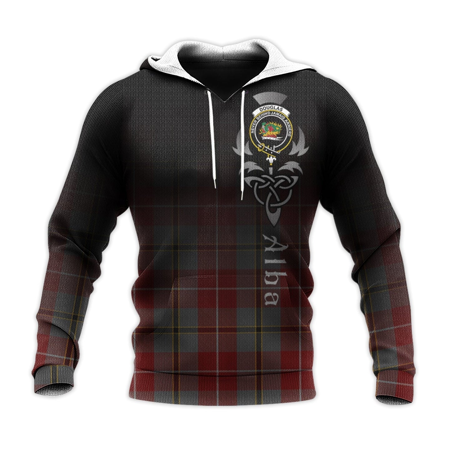 Printivon Douglas Ancient Red Tartan Crest Alba Celtic Hoodie
