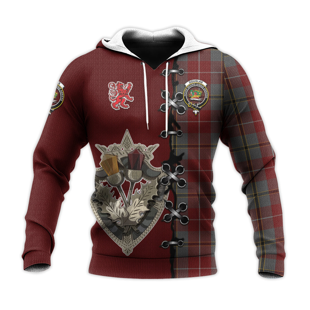 Printivon Douglas Ancient Red Tartan Hoodie Lion Rampant And Celtic Thistle Style
