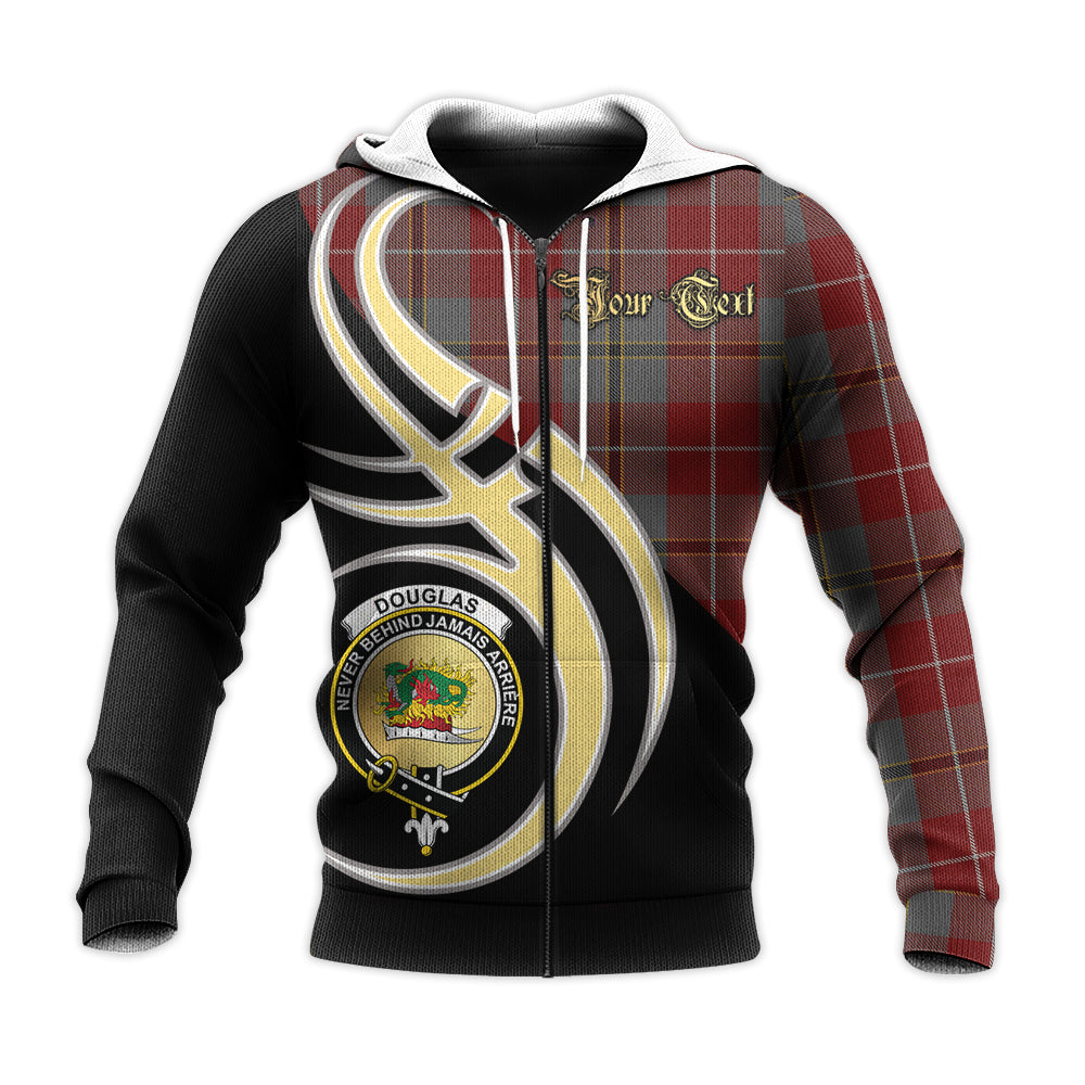 Printivon Douglas Ancient Red Clan Believe In Me Crest Tartan Knitted Hoodie Custom Your Text