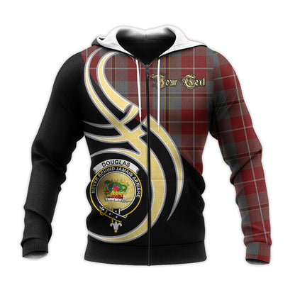 Printivon Douglas Ancient Red Clan Believe In Me Crest Tartan Knitted Hoodie Custom Your Text