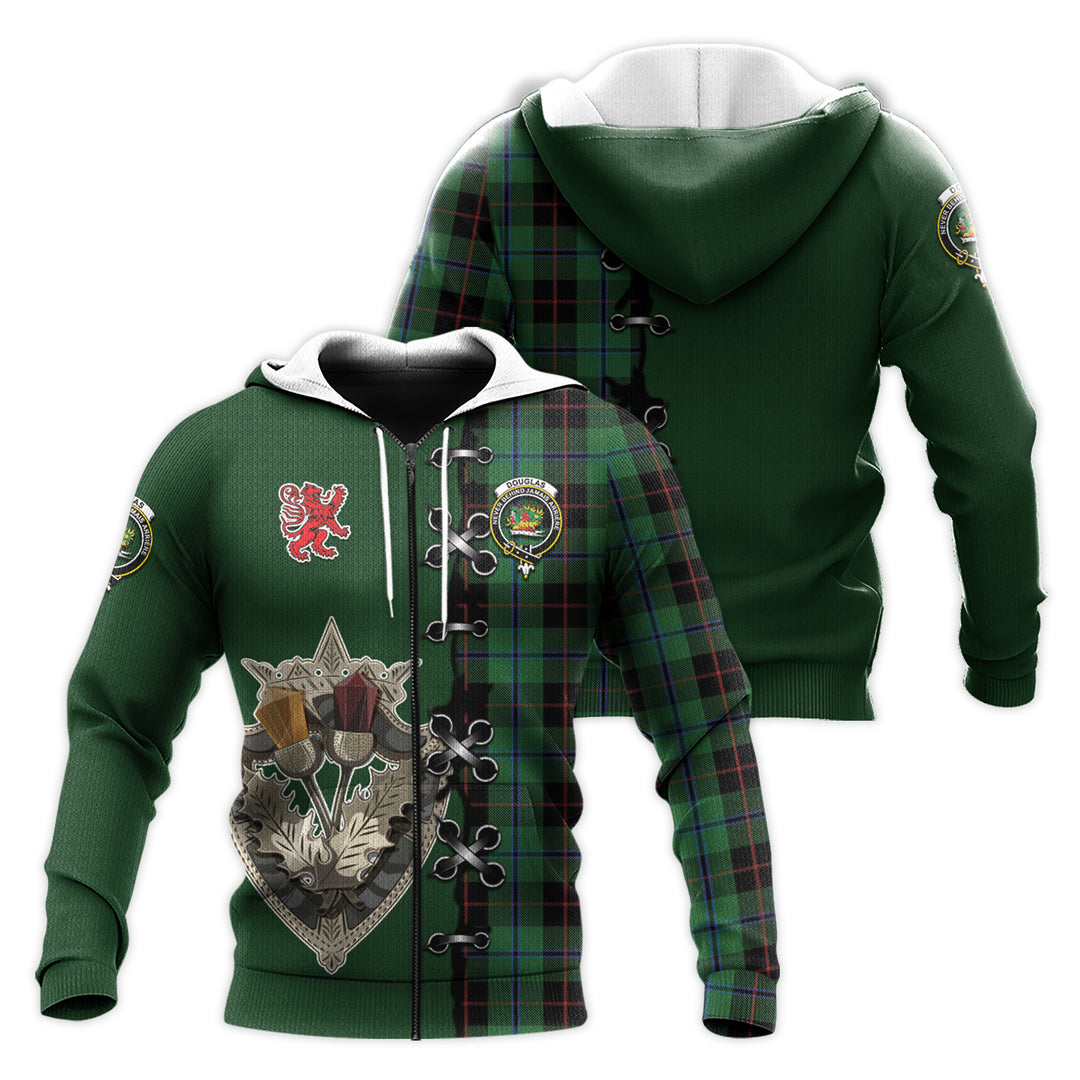 Printivon Douglas Black Tartan Hoodie Lion Rampant And Celtic Thistle Style