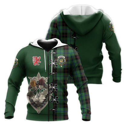 Printivon Douglas Black Tartan Hoodie Lion Rampant And Celtic Thistle Style