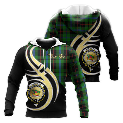 Printivon Douglas Black Clan Believe In Me Crest Tartan Knitted Hoodie Custom Your Text