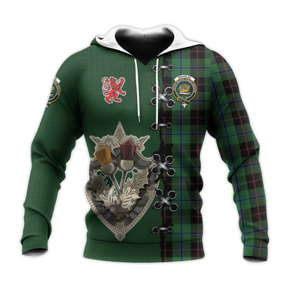 Printivon Douglas Black Tartan Hoodie Lion Rampant And Celtic Thistle Style