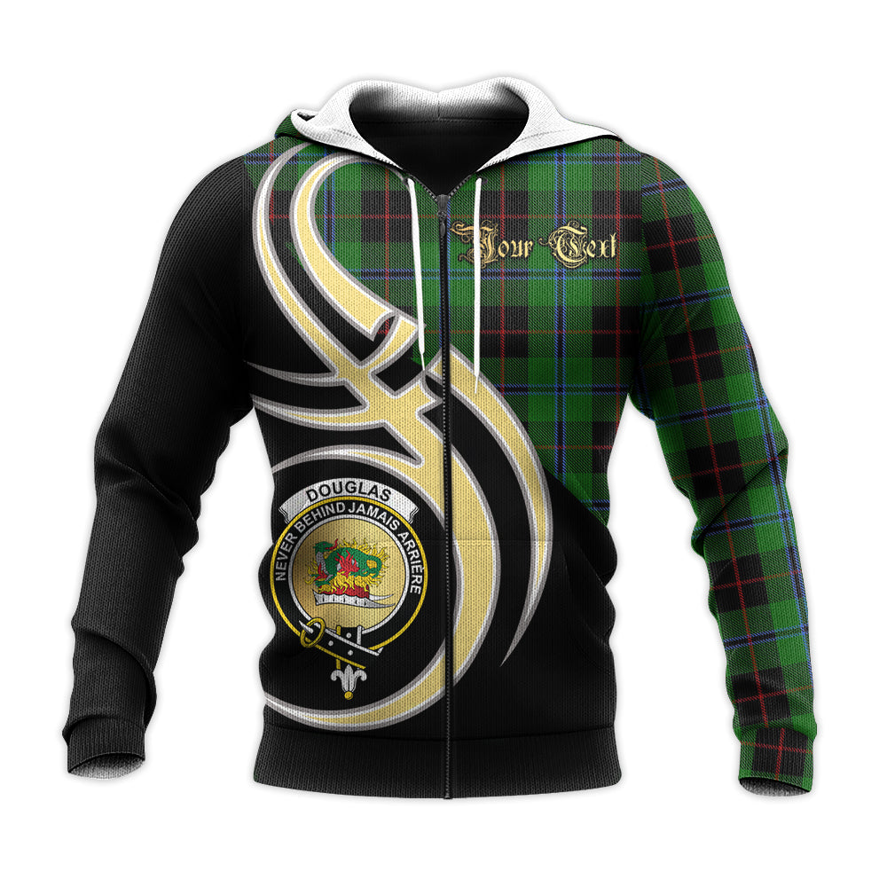 Printivon Douglas Black Clan Believe In Me Crest Tartan Knitted Hoodie Custom Your Text