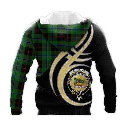 Printivon Douglas Black Clan Believe In Me Crest Tartan Knitted Hoodie Custom Your Text
