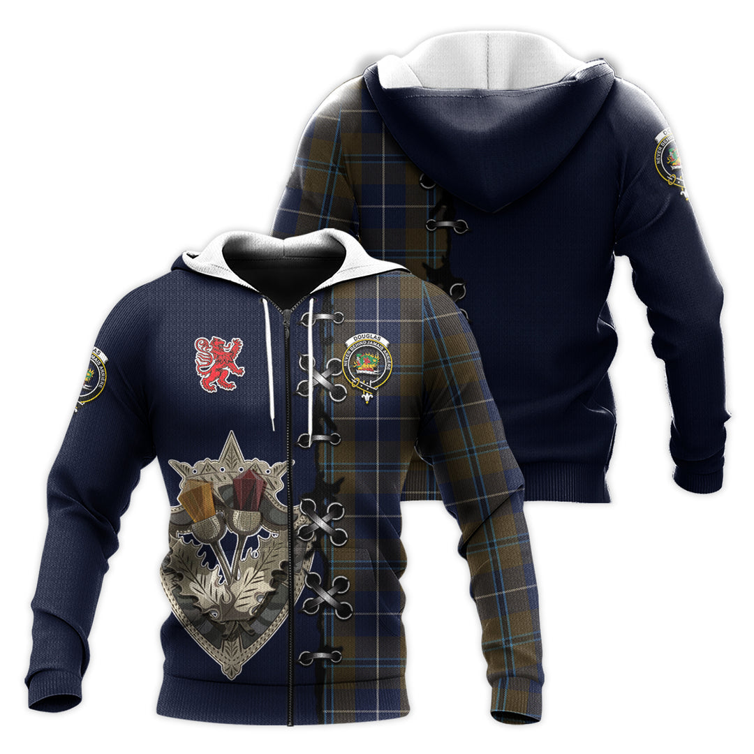 Printivon Douglas Brown Tartan Hoodie Lion Rampant And Celtic Thistle Style