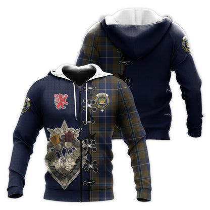 Printivon Douglas Brown Tartan Hoodie Lion Rampant And Celtic Thistle Style