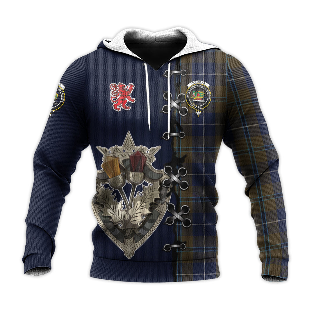 Printivon Douglas Brown Tartan Hoodie Lion Rampant And Celtic Thistle Style