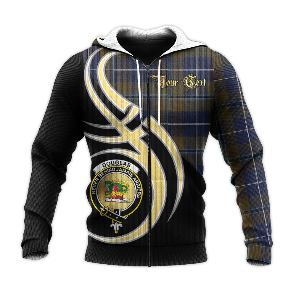Printivon Douglas Brown Clan Believe In Me Crest Tartan Knitted Hoodie Custom Your Text