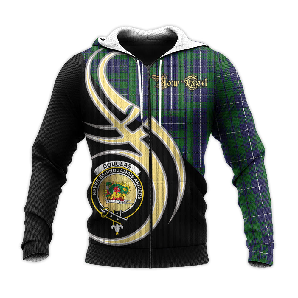 Printivon Douglas Green Clan Believe In Me Crest Tartan Knitted Hoodie Custom Your Text