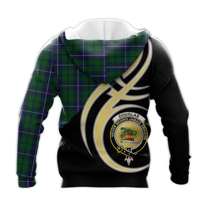 Printivon Douglas Green Clan Believe In Me Crest Tartan Knitted Hoodie Custom Your Text