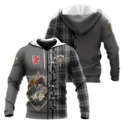Printivon Douglas Grey Tartan Hoodie Lion Rampant And Celtic Thistle Style