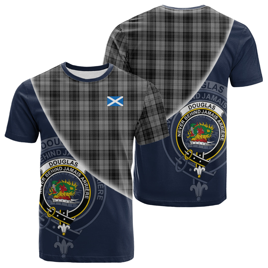 Printivon Douglas Grey Tartan Scottish Crest T Shirt