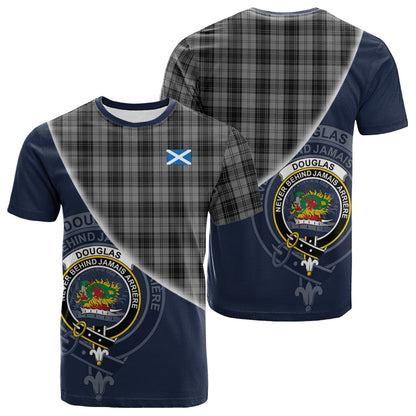 Printivon Douglas Grey Tartan Scottish Crest T Shirt