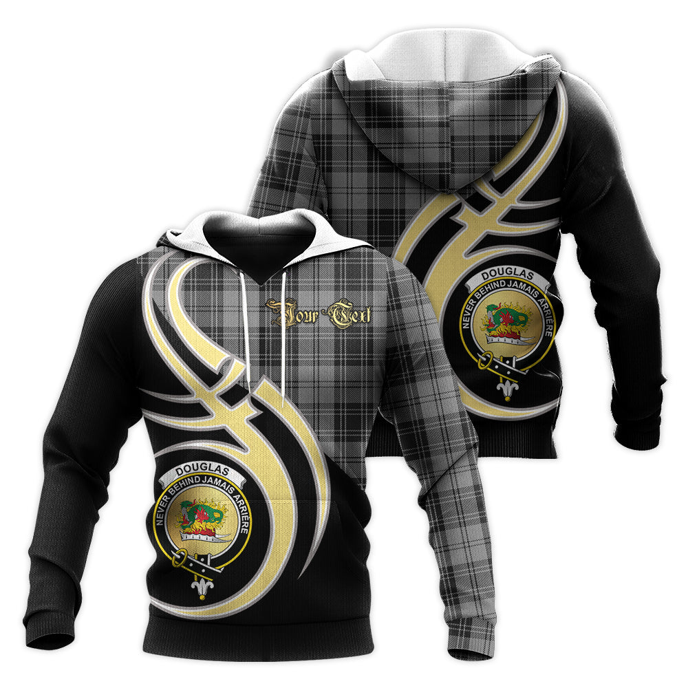 Printivon Douglas Grey Clan Believe In Me Crest Tartan Knitted Hoodie Custom Your Text