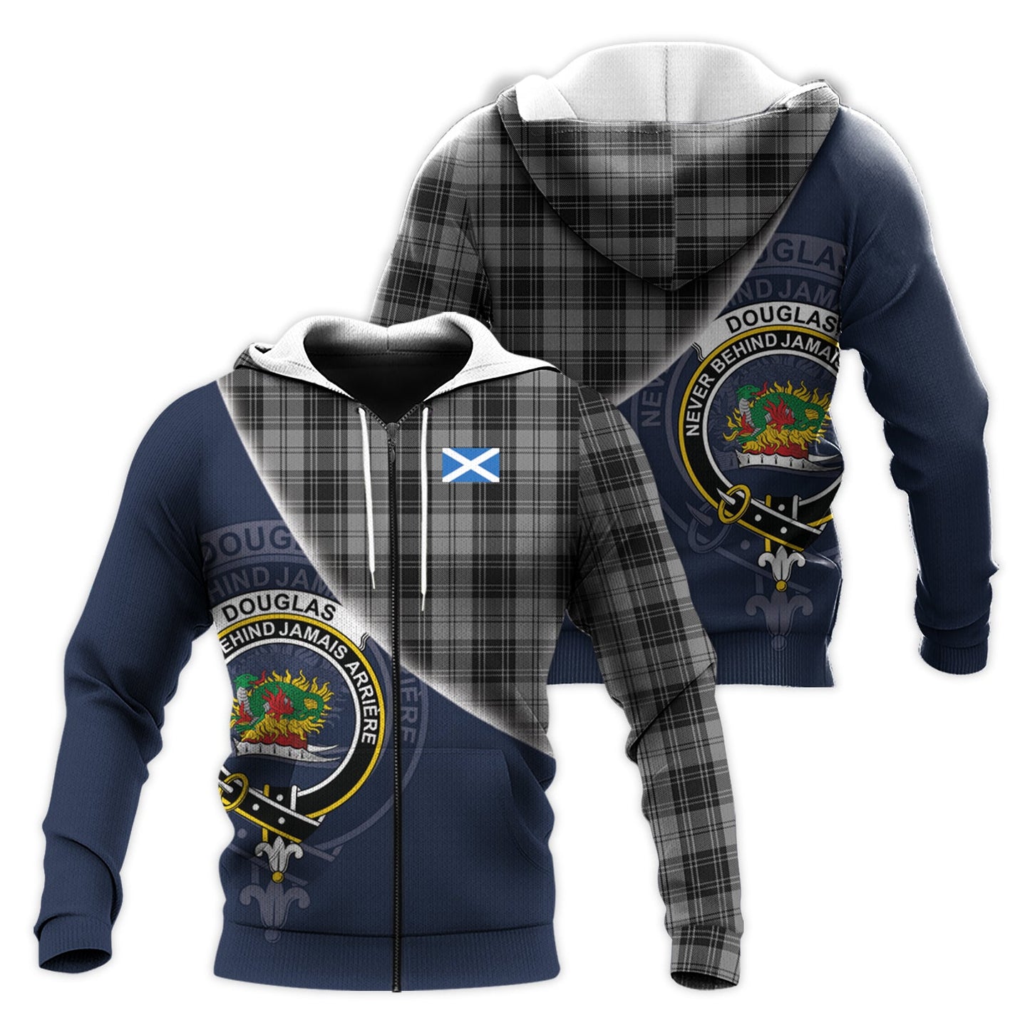 Printivon Douglas Grey Tartan Scottish Crest Hoodie