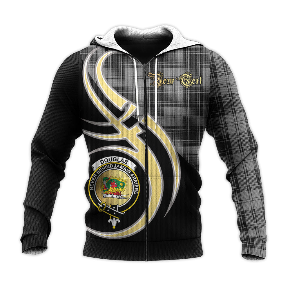 Printivon Douglas Grey Clan Believe In Me Crest Tartan Knitted Hoodie Custom Your Text