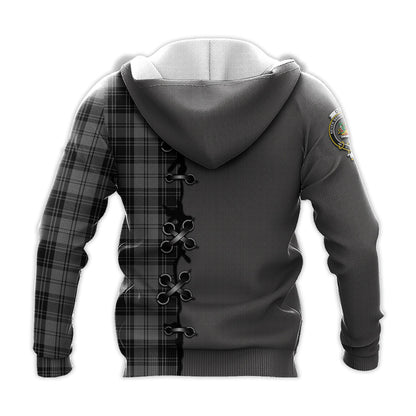 Printivon Douglas Grey Tartan Hoodie Lion Rampant And Celtic Thistle Style