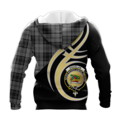 Printivon Douglas Grey Clan Believe In Me Crest Tartan Knitted Hoodie Custom Your Text