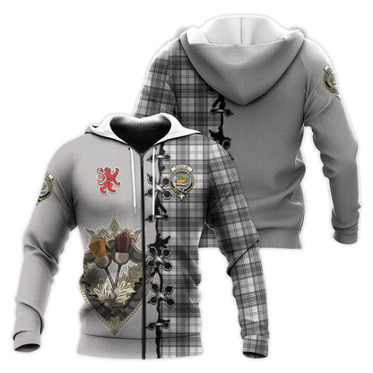 Printivon Douglas Grey Modern Tartan Hoodie Lion Rampant And Celtic Thistle Style