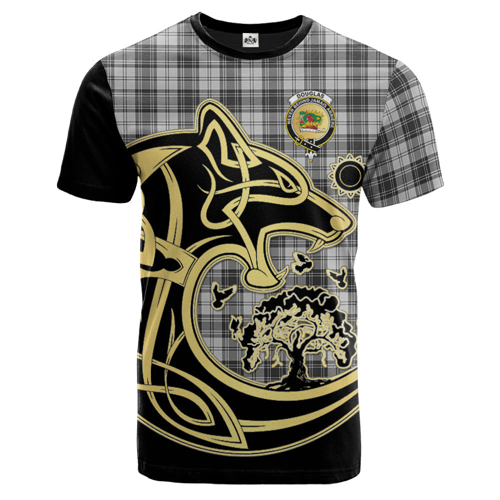 Printivon Douglas Grey Modern Crest Celtic Wolf Tartan T Shirt Custom Your Text