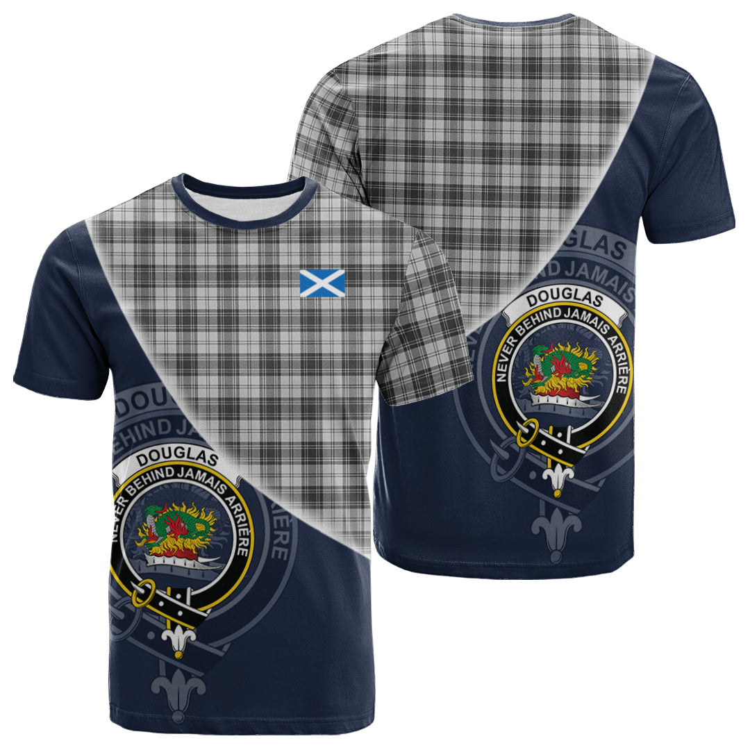 Printivon Douglas Grey Modern Tartan Scottish Crest T Shirt