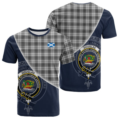 Printivon Douglas Grey Modern Tartan Scottish Crest T Shirt