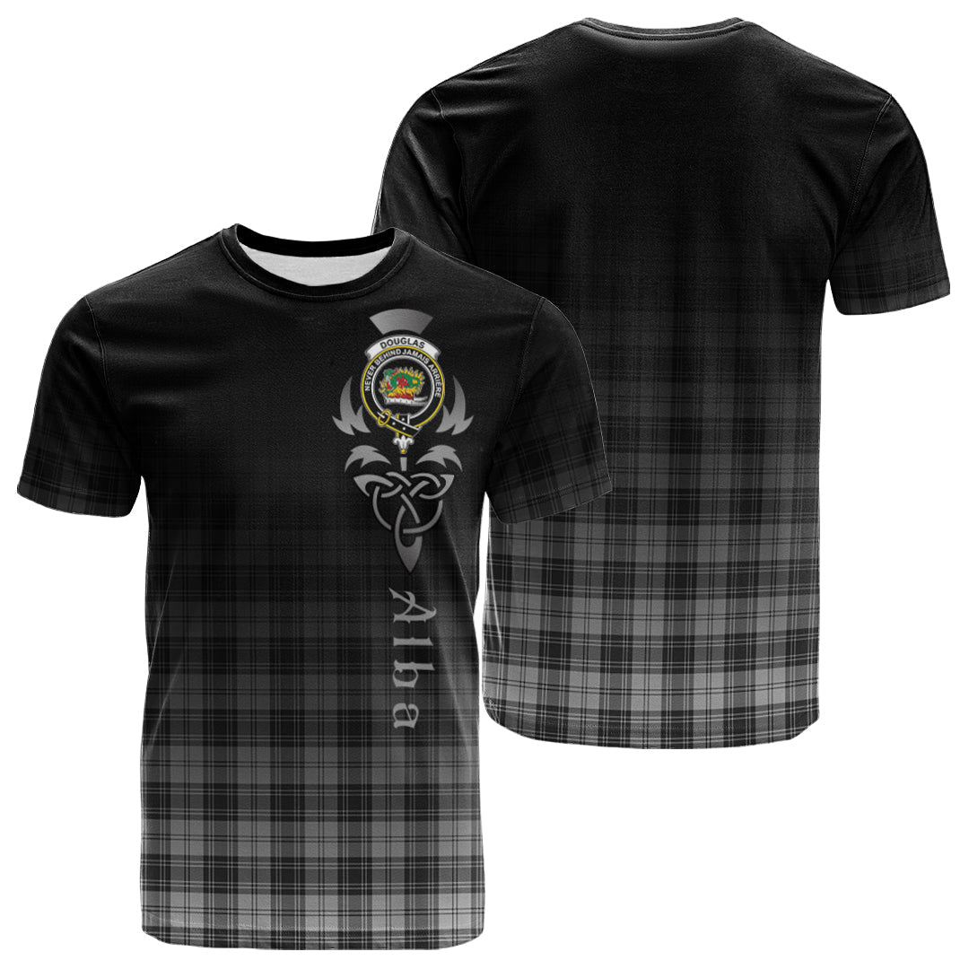 Printivon Douglas Grey Modern Tartan Crest Alba Celtic T Shirt