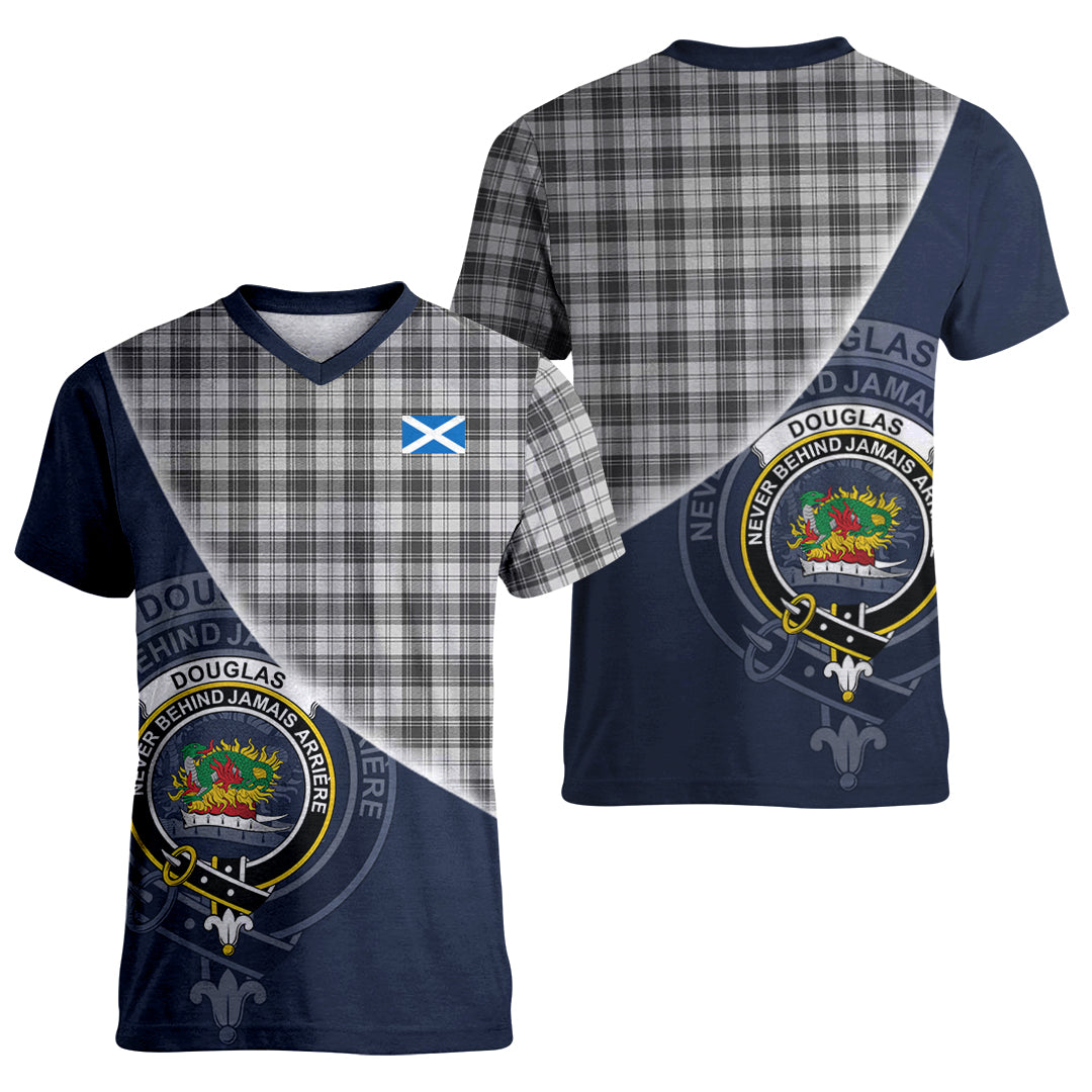 Printivon Douglas Grey Modern Tartan Scottish Crest T Shirt