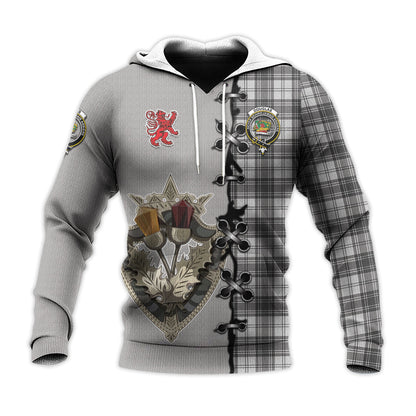 Printivon Douglas Grey Modern Tartan Hoodie Lion Rampant And Celtic Thistle Style
