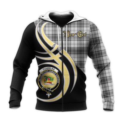Printivon Douglas Grey Modern Clan Believe In Me Crest Tartan Knitted Hoodie Custom Your Text