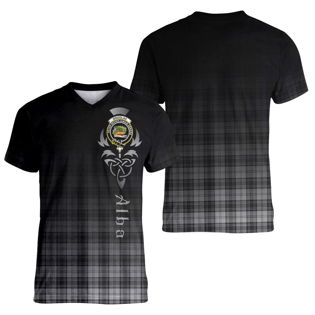 Printivon Douglas Grey Modern Tartan Crest Alba Celtic T Shirt