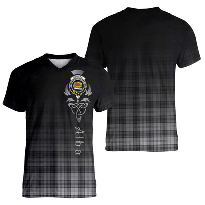 Printivon Douglas Grey Modern Tartan Crest Alba Celtic T Shirt