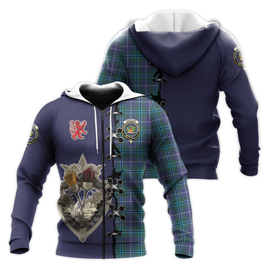 Printivon Douglas Modern Tartan Hoodie Lion Rampant And Celtic Thistle Style