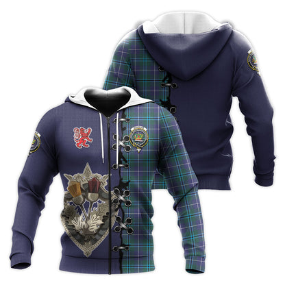 Printivon Douglas Modern Tartan Hoodie Lion Rampant And Celtic Thistle Style