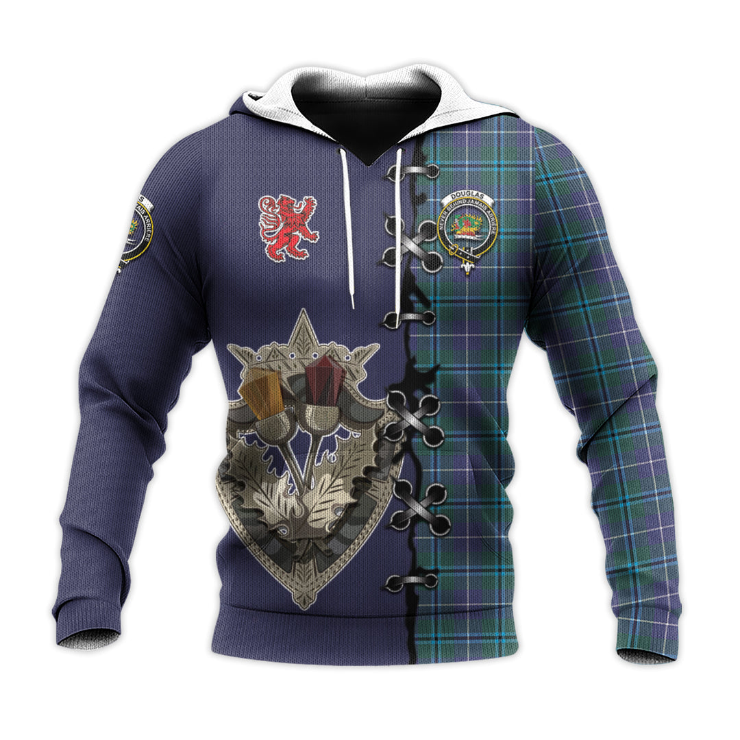 Printivon Douglas Modern Tartan Hoodie Lion Rampant And Celtic Thistle Style