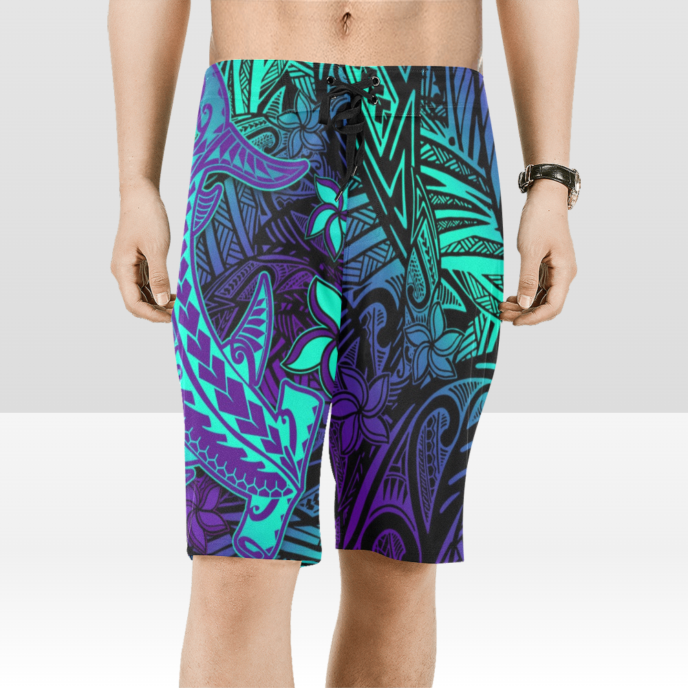 Polynesian Board Shorts Purple Paradise Hawaiian Tribal Hammerhead Shark LT14