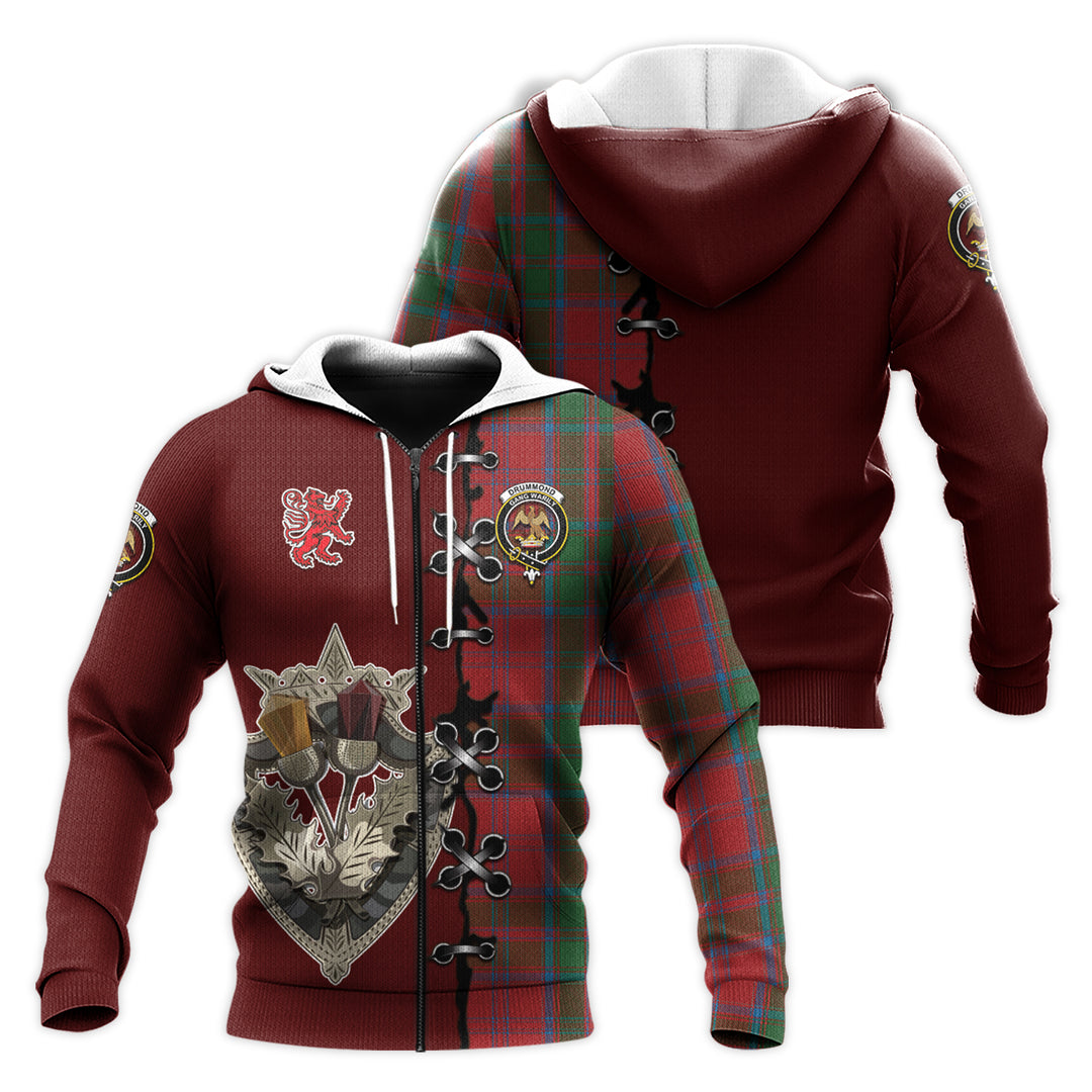 Printivon Drummond Tartan Hoodie Lion Rampant And Celtic Thistle Style