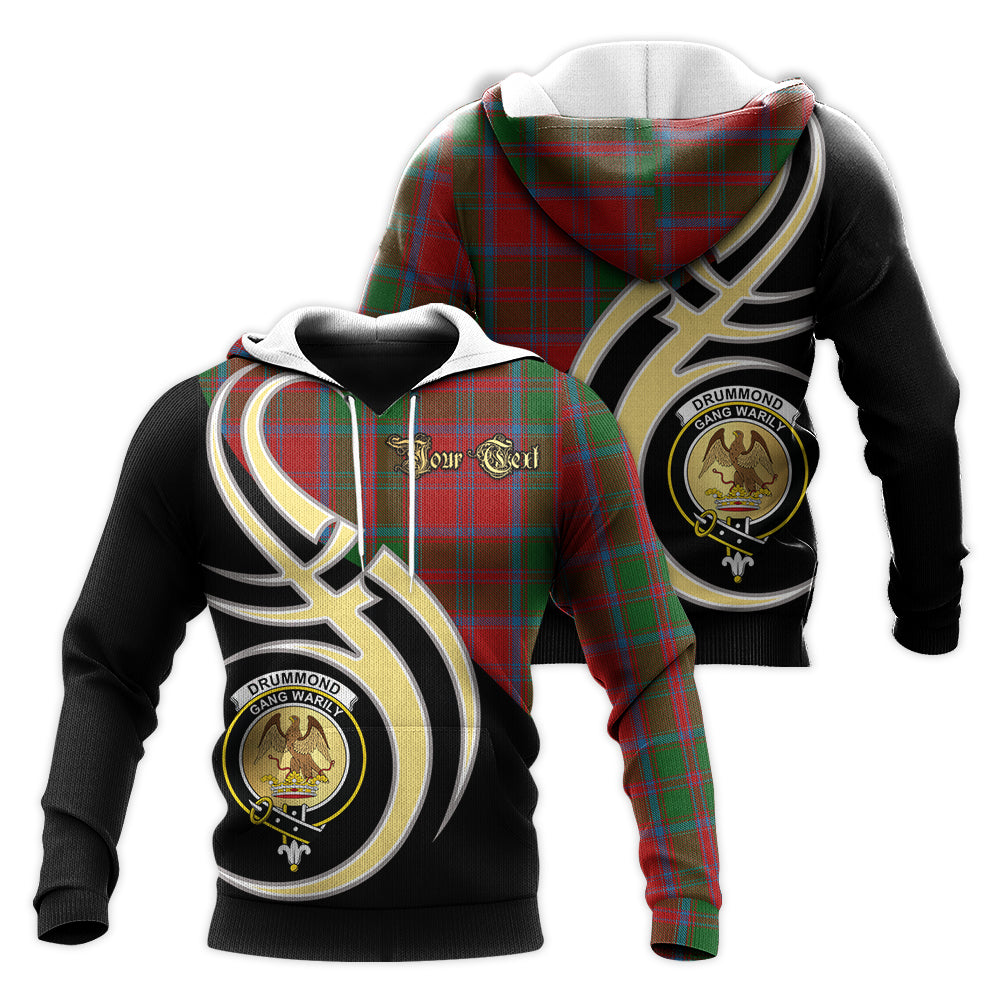 Printivon Drummond Clan Believe In Me Crest Tartan Knitted Hoodie Custom Your Text