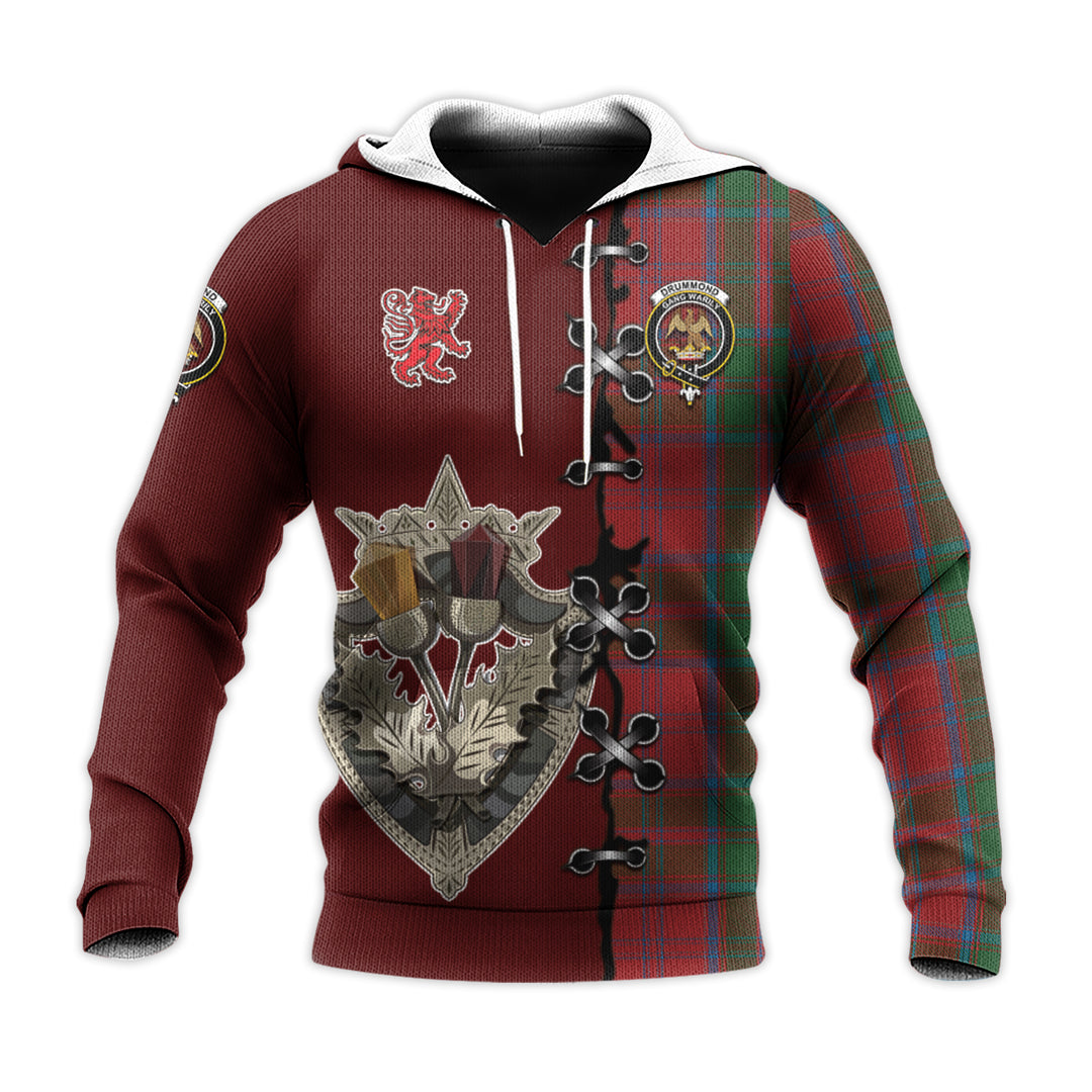 Printivon Drummond Tartan Hoodie Lion Rampant And Celtic Thistle Style