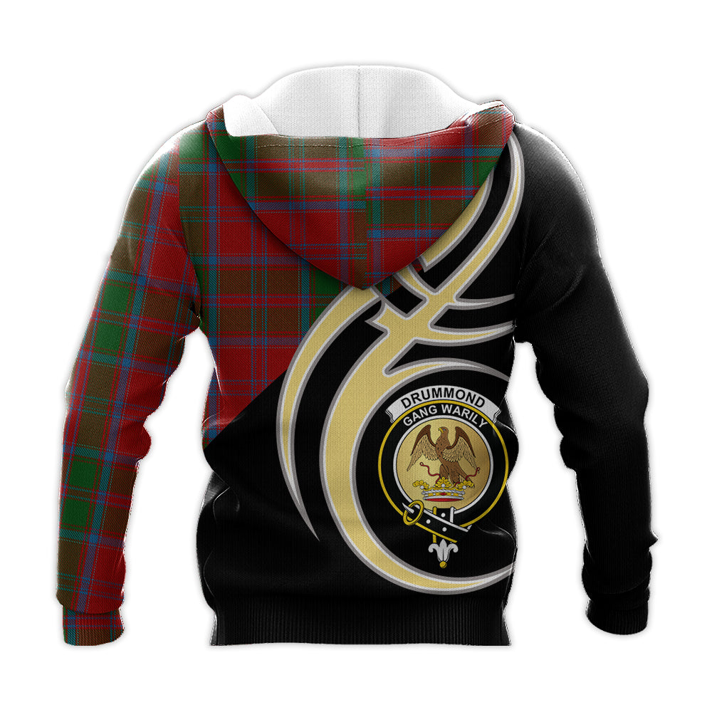 Printivon Drummond Clan Believe In Me Crest Tartan Knitted Hoodie Custom Your Text