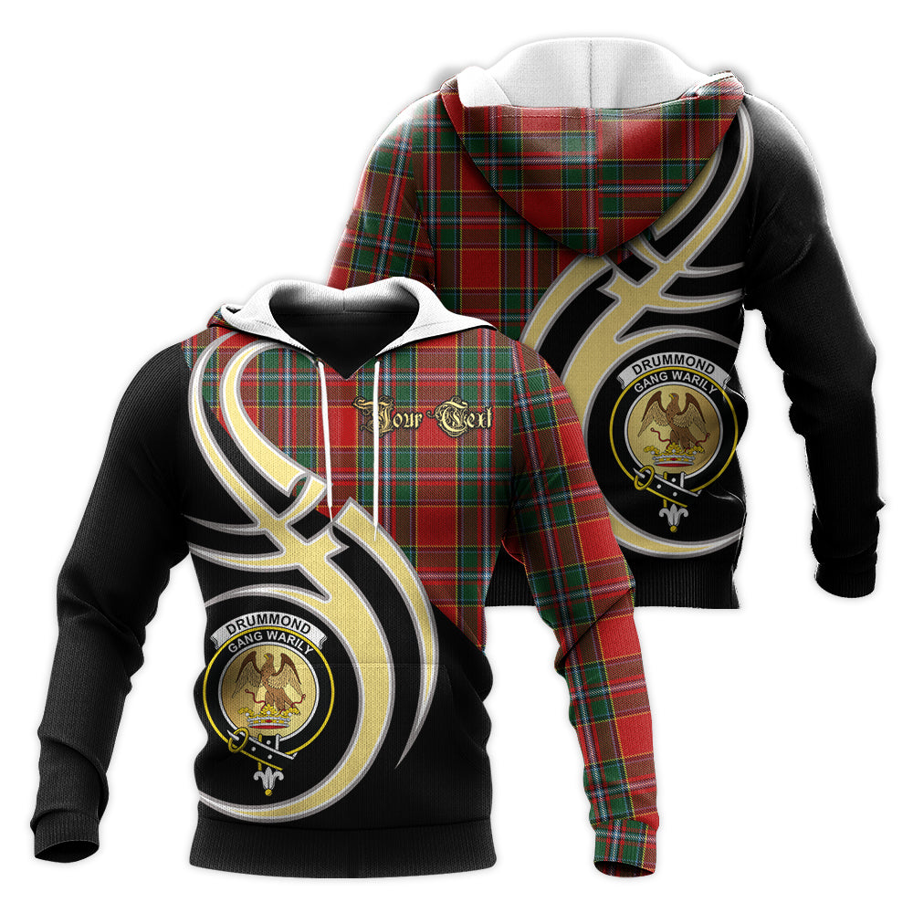 Printivon Drummond Ancient Clan Believe In Me Crest Tartan Knitted Hoodie Custom Your Text