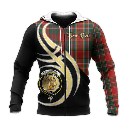 Printivon Drummond Ancient Clan Believe In Me Crest Tartan Knitted Hoodie Custom Your Text