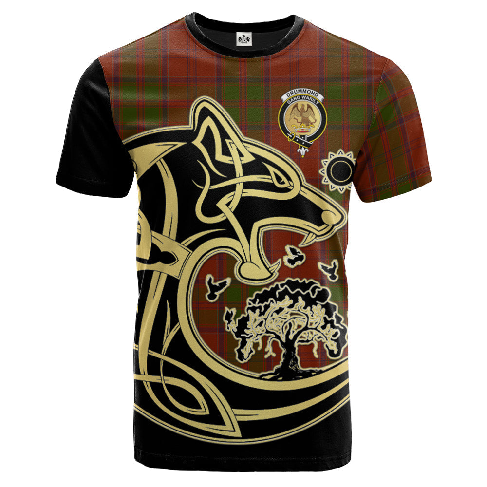 Printivon Drummond Clan Crest Celtic Wolf Tartan T Shirt Custom Your Text